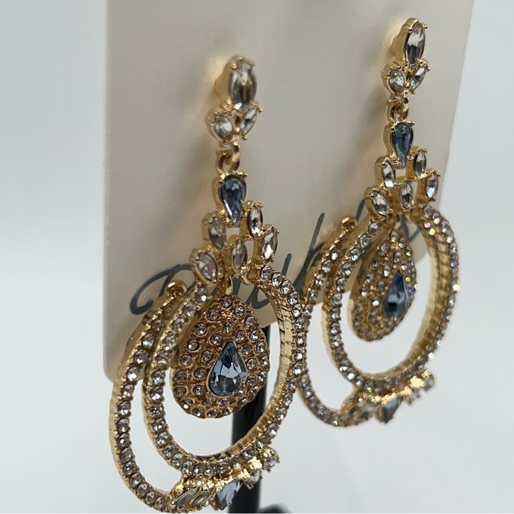 Elegant Gold and Silver with Blue and Clear Austrian Crystals Elegant Earrings